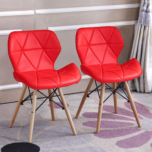 Leather Designer DSW Side Accent Chair for Office, Bed Room, Cafe (Red) - Set of 2