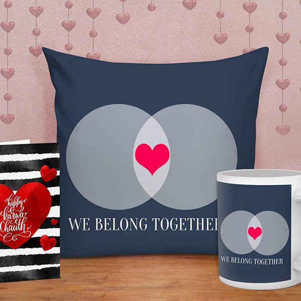 Karvachauth Special Printed Cushion with Mug and Card Gift For Husband