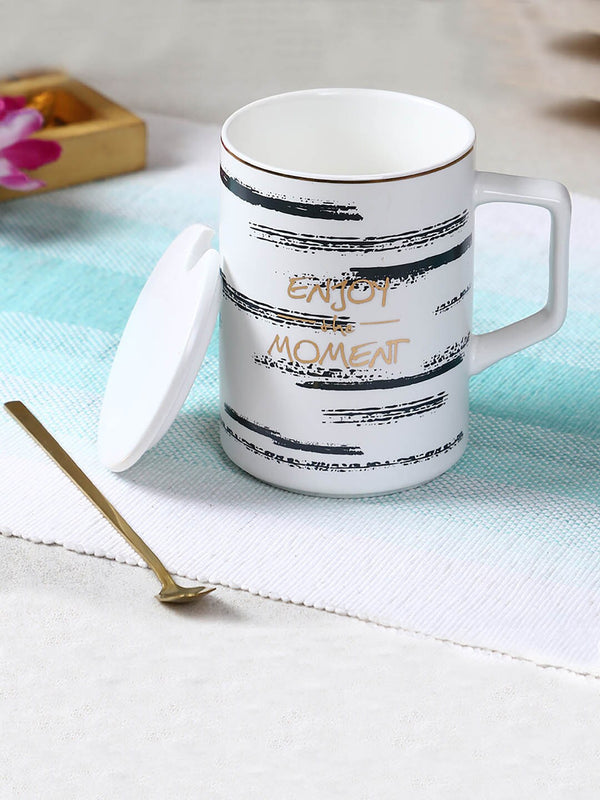White & Black Printed Ceramic Glossy Cups