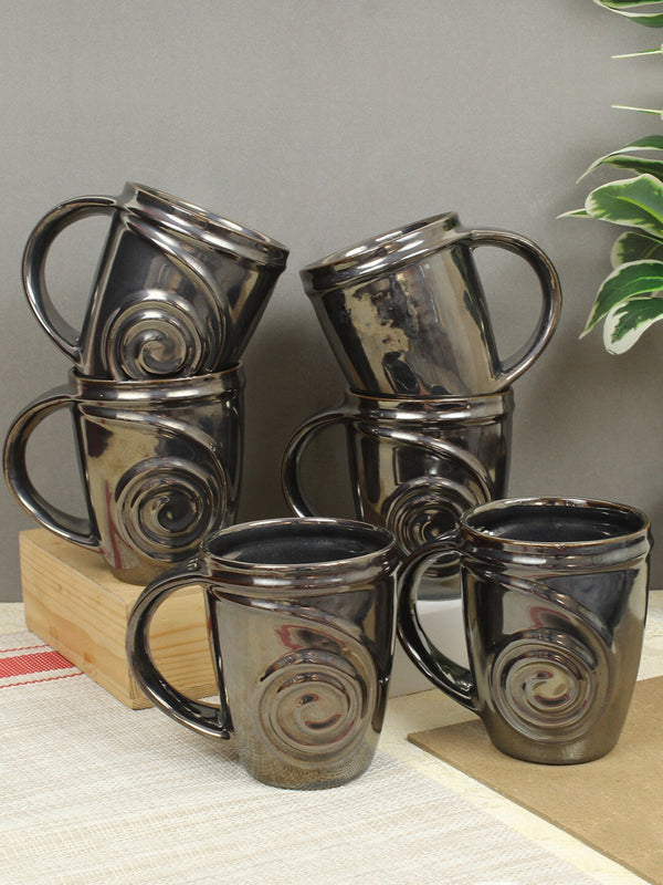Black 6 Pieces Textured Ceramic Matte Coffee Mugs