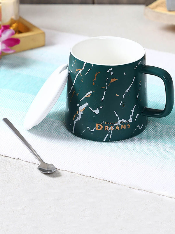 Green & White Printed Ceramic Glossy Mugs