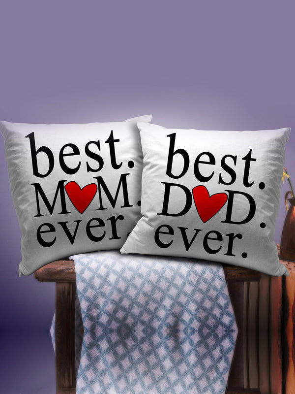 Set of 2 White & Black Mom Dad Gift Cushion Cover