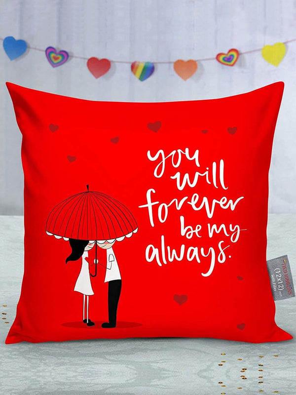 Red Quirky Printed Satin Square Cushion Cover
