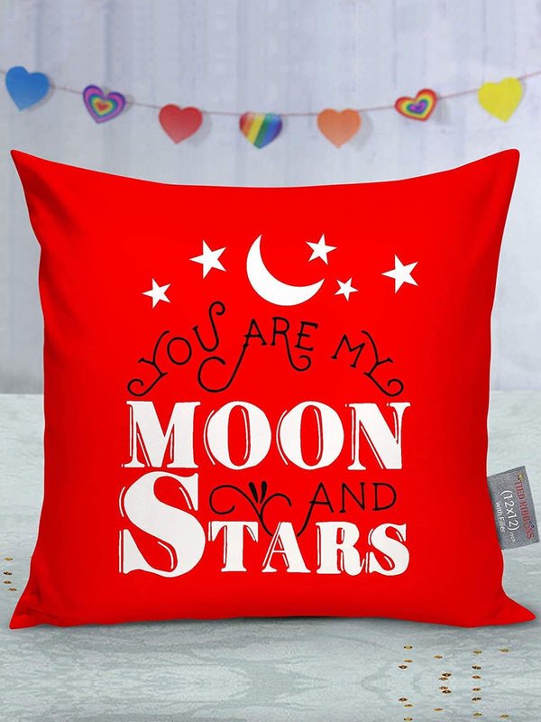 Red & White Quirky Printed Cushion Covers With Filler Combo