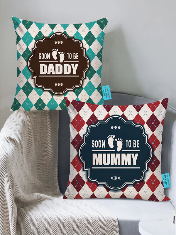 Red & Green Set of 2 Typography Print Cushion Size (16*16) Inch