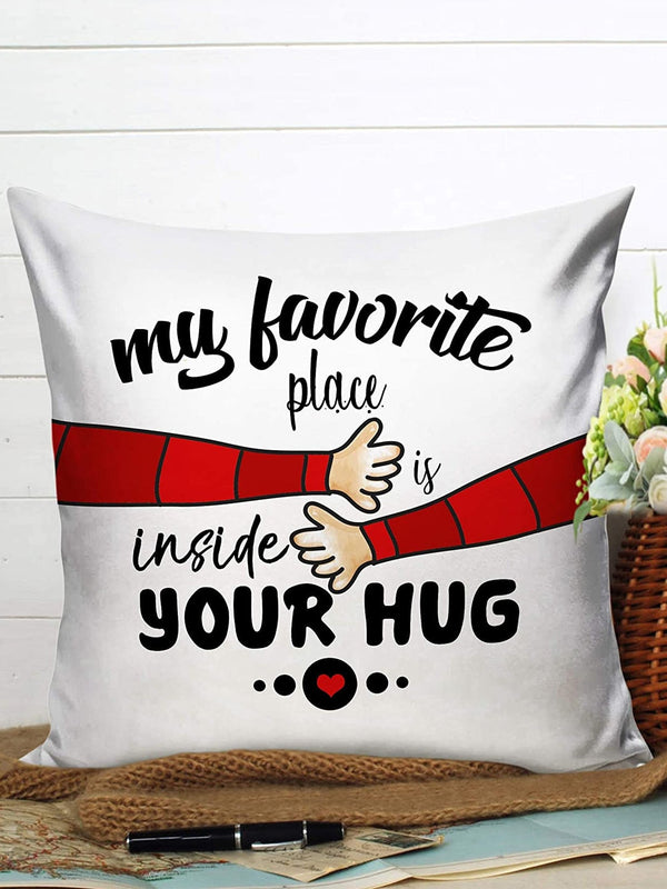 White & Red Quirky Printed Cushion Cover with Filler
