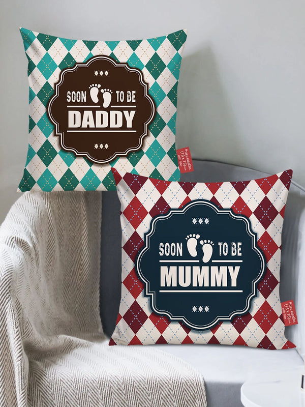 Red & White Set of 2 Typography Print Cushion Covers with Filler Size (18*18) Inch