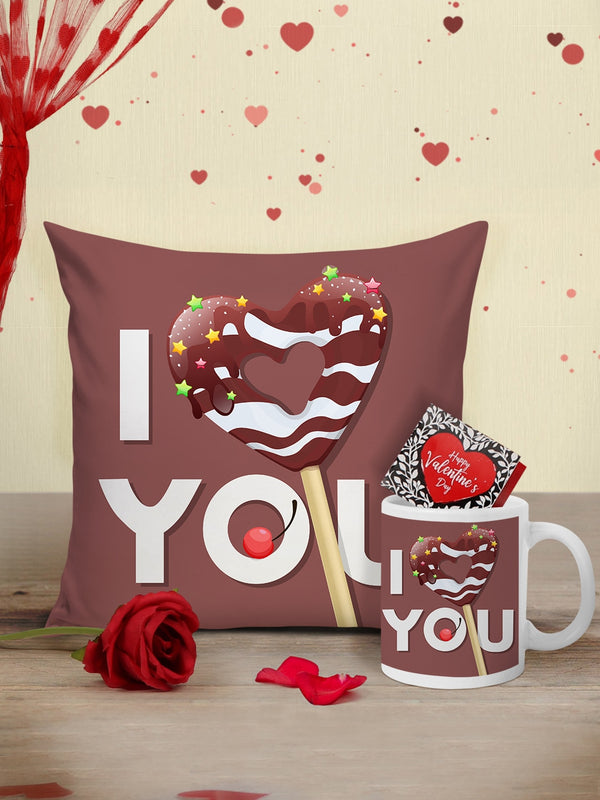 Brown & White Valentine Cushion with Mug