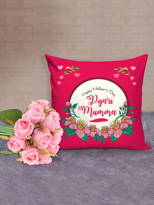 Printed Cushion with Artificial Flowers Home Gift