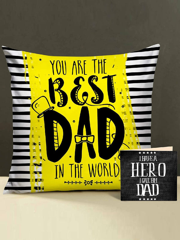 White & Yellow Fathers Day Gift Set Printed Cushion