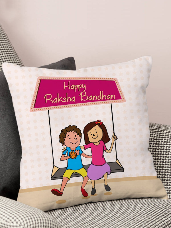 Beige & Pink Printed Cushion Cover