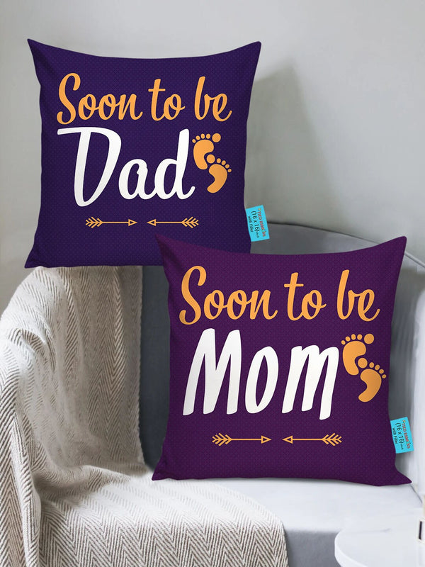 Purple & White Set of 2 Typography Print Cushion Covers with Filler (16*16) Inch