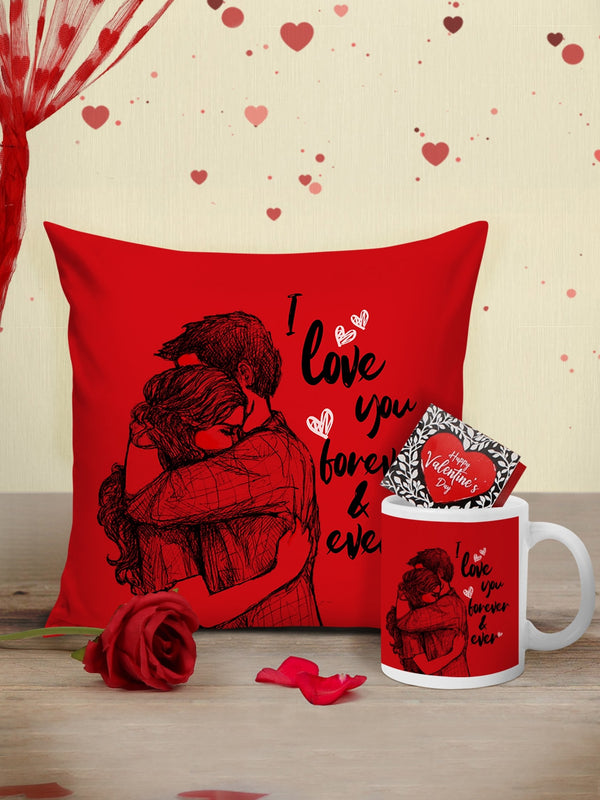 Red & Black Valentine Cushion with Mug