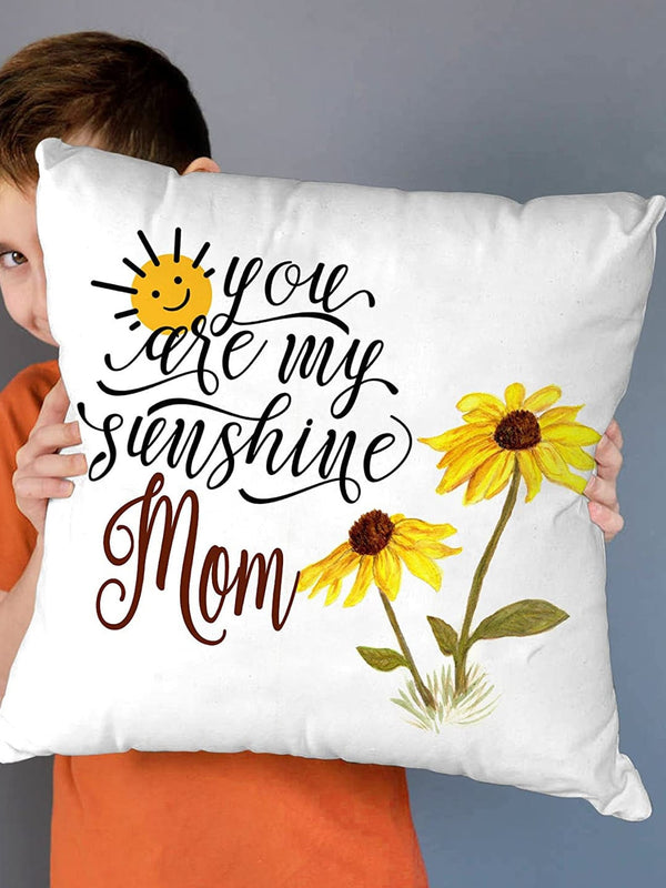 White & Yellow Printed Mothers Day Cushion Cover