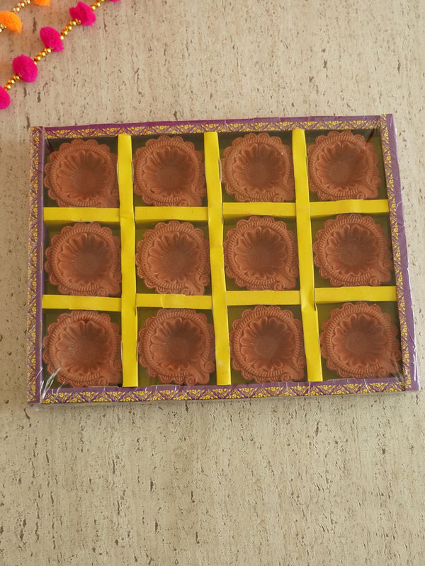 Brown Set of 12 Handmade Terracotta Diyas