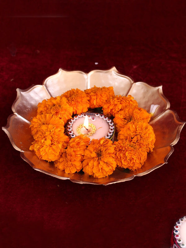 Gold-Toned Floral Urli Decorative Bowl For Floating Flowers