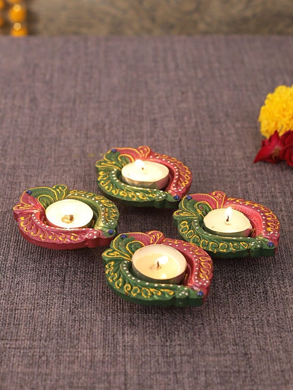 Pack of 4 Terracotta Diyas Multicolored