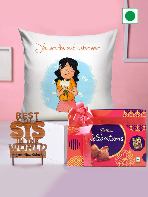 Printed Cushion & Showpiece with Chocolate Raksha Bandhan