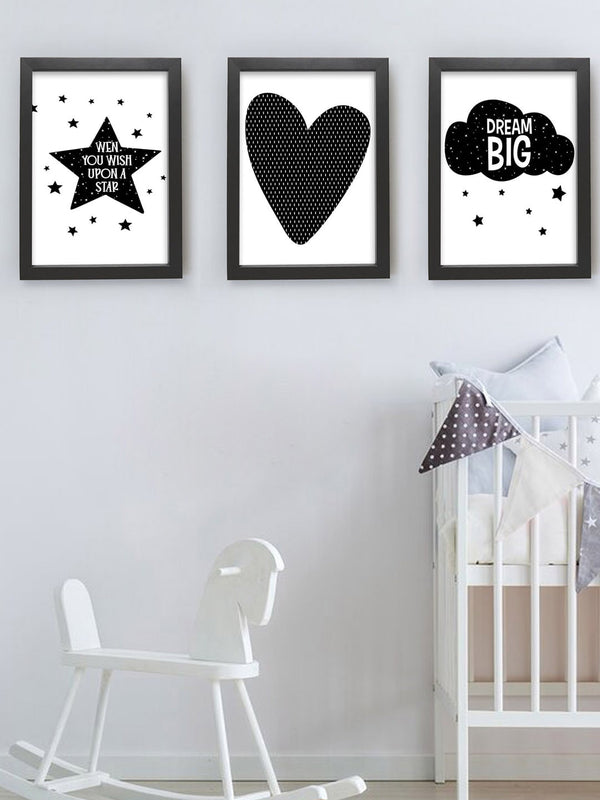 Set Of 3 Black & White Printed Framed
