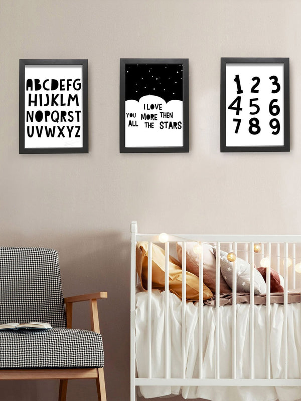 Set Of 3 White & Black Quotes Printed Poster Framed