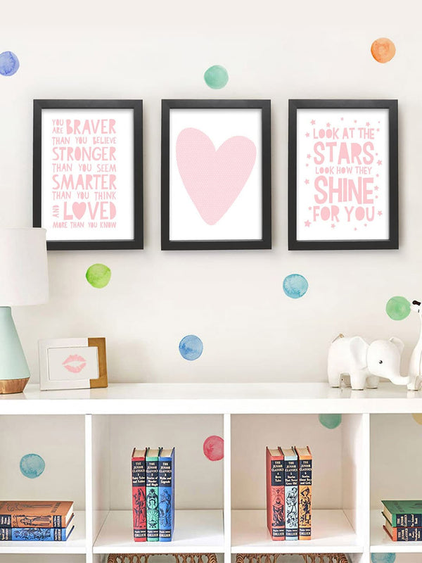 Set Of 3 Pink & White Wall Art