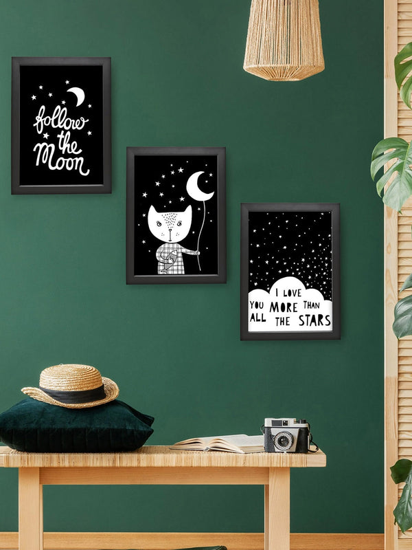 Set Of 3 White & Black Quotes Printed Framed
