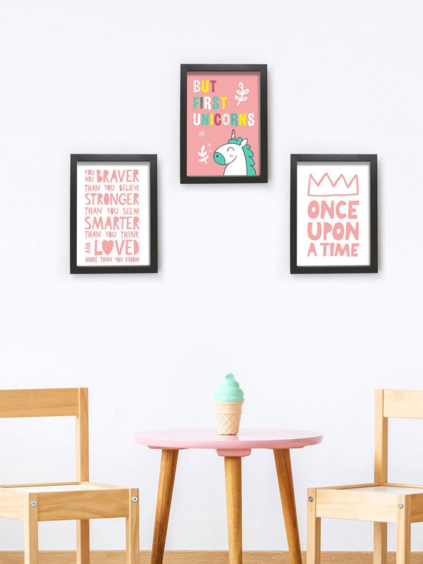 Set of 3 White & Pink Unicorn Printed Poster