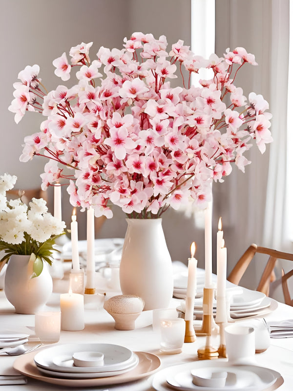 4 Pieces White And Pink Artificial Cherry Blossom Flower