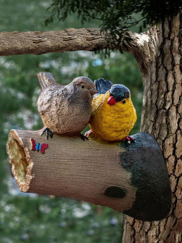 Beige & Grey Two Birds Sitting On Tree Garden