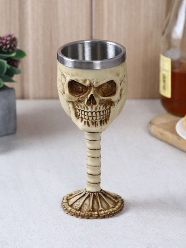 Steel-Toned & Beige Printed Wine Glass