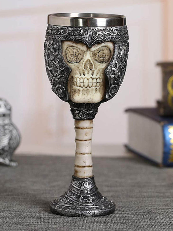 Silver-Toned & Biege Skull Wine Mug