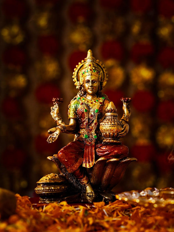 Gold-Coloured Resin Decorative Laxmi Idol