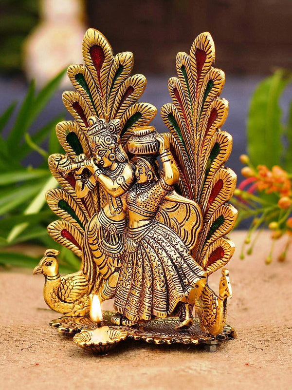 Gold-Toned Textured Metal Handcrafted Radha Krishna Showpiece