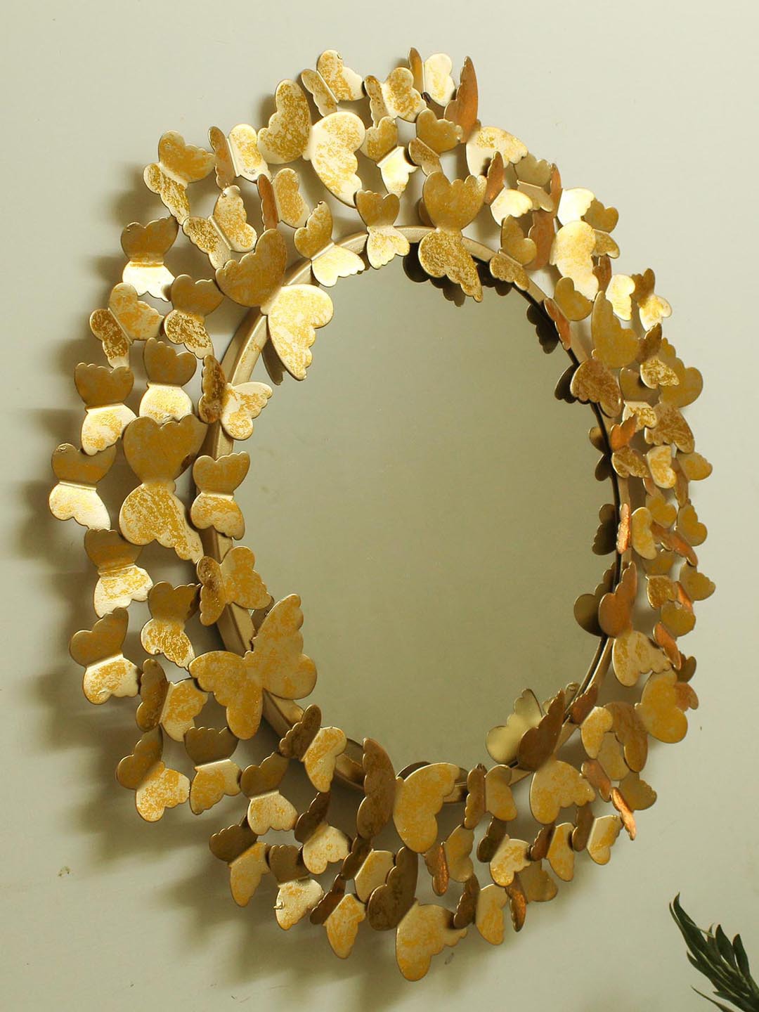 Buy | Gold-Toned Textured Metal Wall Mirror | Tied Ribbons