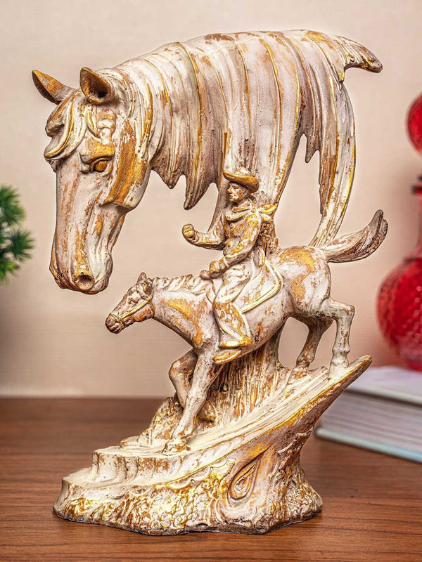 Gold-Toned & Beige Horse Statue Figurine