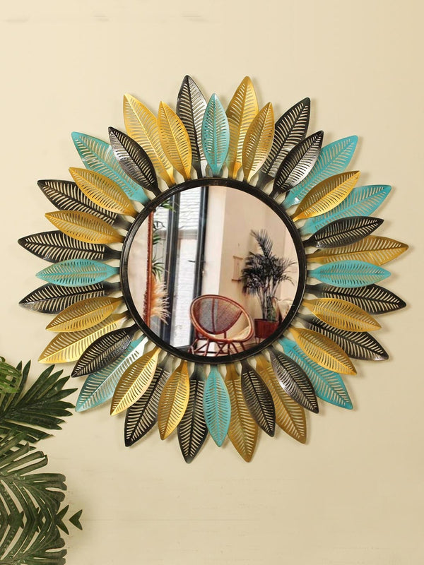 Gold-Toned & Blue Framed Wall Decor Mirror