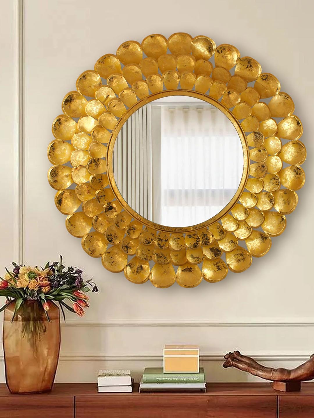 Buy | Gold-Toned & Transparent Textured Mirror | Tied Ribbons