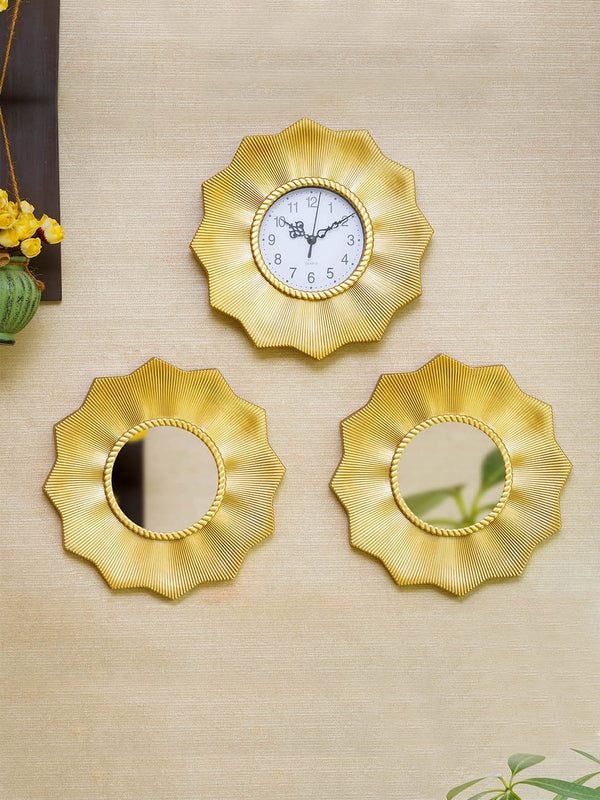 Gold-Toned & White Set of 3 Wall Clock