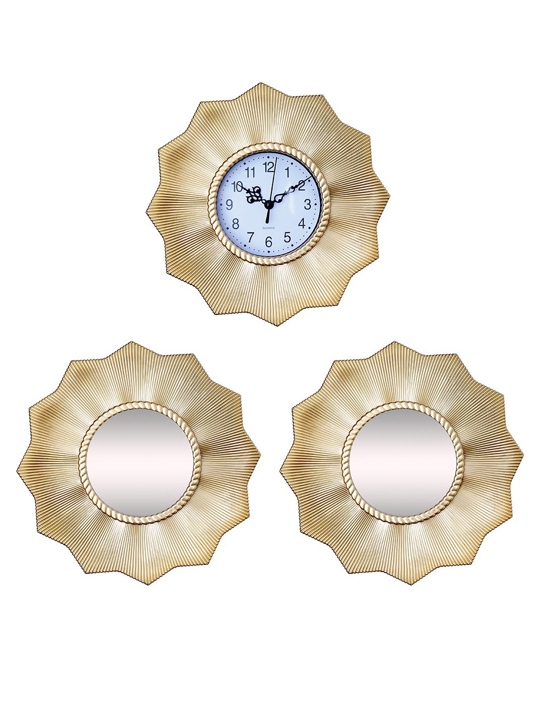 Buy | Gold-Toned & White Set of 3 Wall Clock | Tied Ribbons