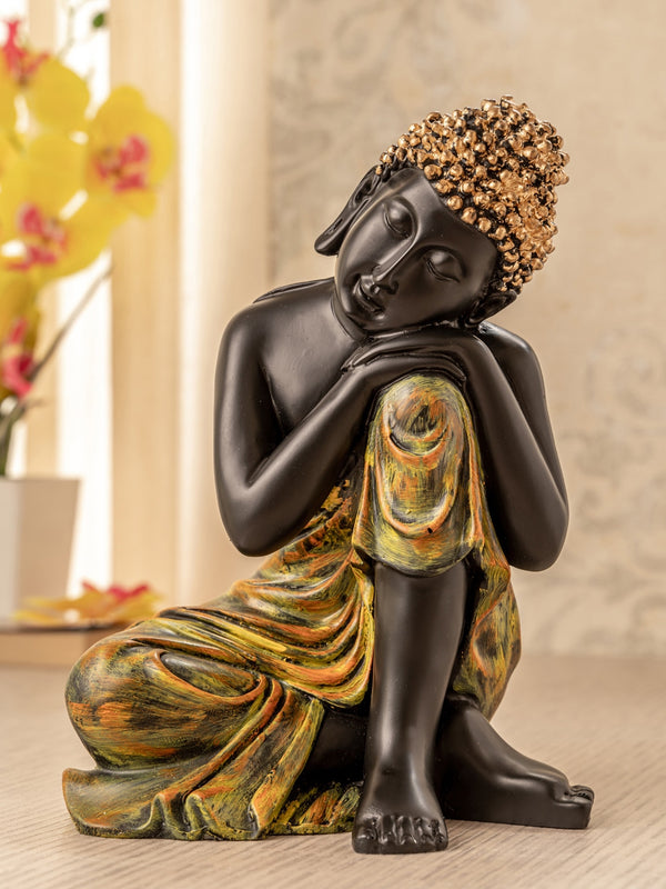 Gold-Toned and Black Lord Buddha Idol in Calm Posture Showpiece