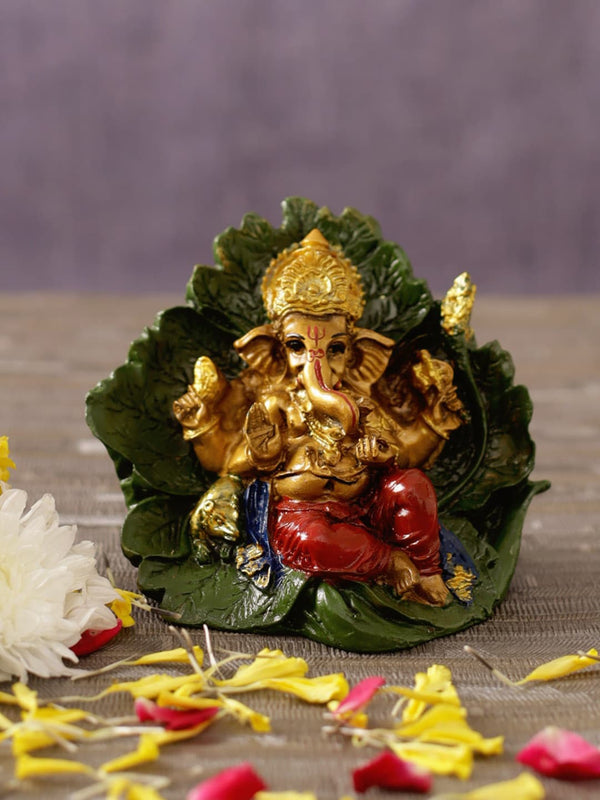 Gold-Toned and Green Ganesha Idol