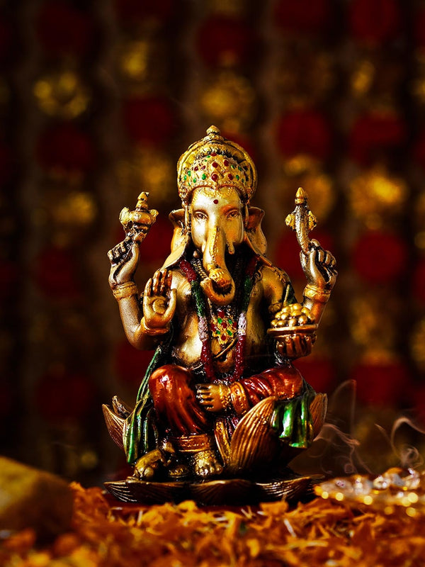 Gold-Toned and Red Ganesha Idol Showpiece