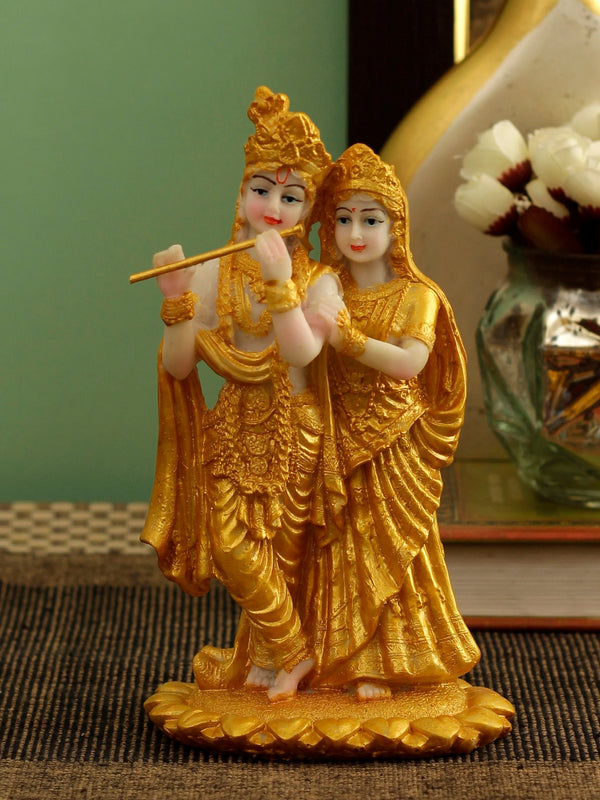 Gold-Toned and White Radha Krishna Idol Showpiece