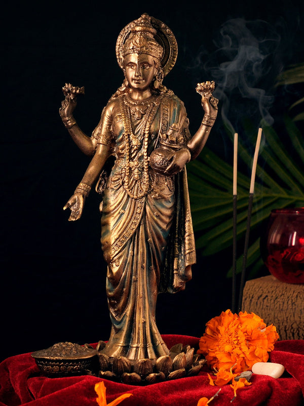 Gold-toned Standing Laxmi On Lotus Idol