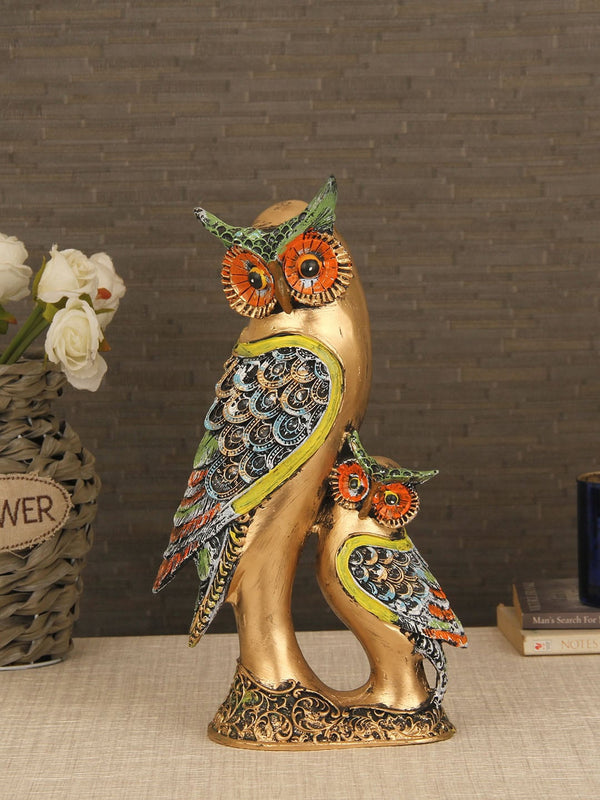 Gold-toned & Orange Decorative Owl Showpiece