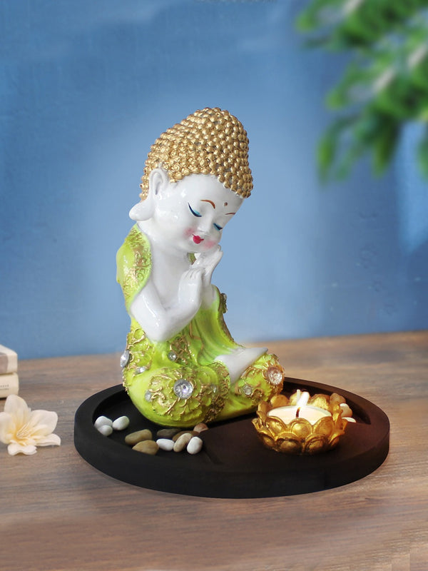 Green Buddha Idol Showpiece with Tray