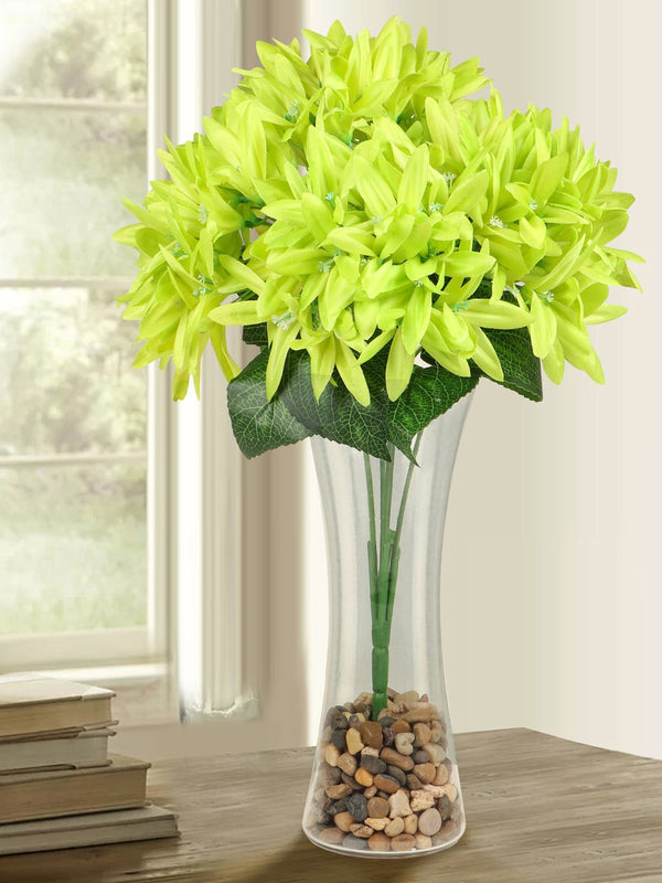 Green Decorative Artificial Flower Bunch With Glass Vase