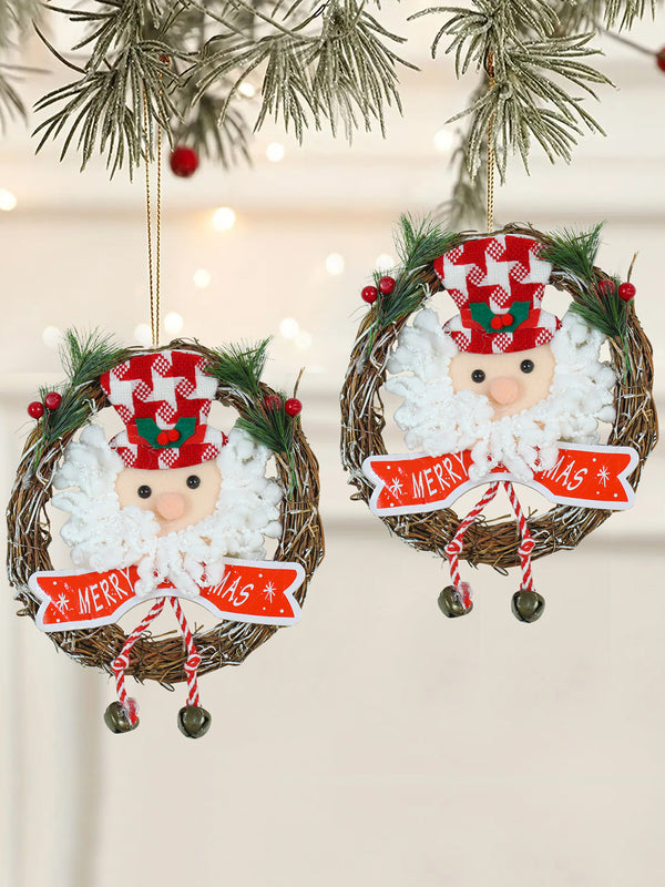 Green & Red Merry Christmas 2-Pcs Reindeer Wall Door Wreath Hanging Ornaments