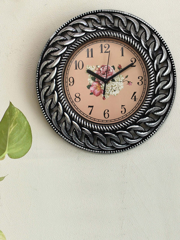 Grey Round Textured  Wall Clock