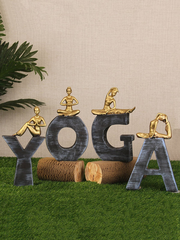 Grey & Gold-Toned Decorative Showpiece Yoga Sign